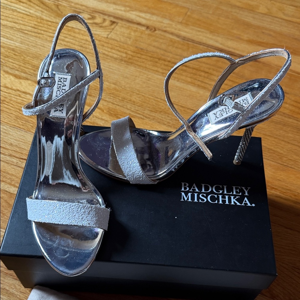 Badgley Mischka Metallic Silver Strappy High Heels